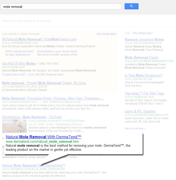 Dermatend first page keyword ranking report