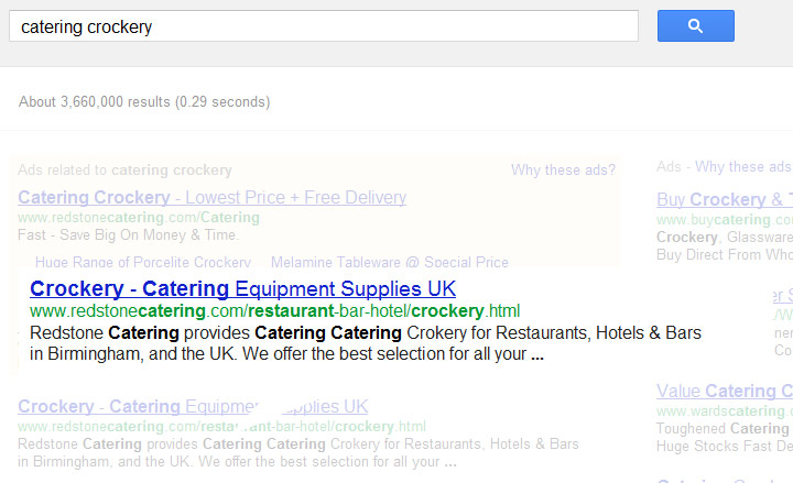 Redstone Catering first page keyword ranking report